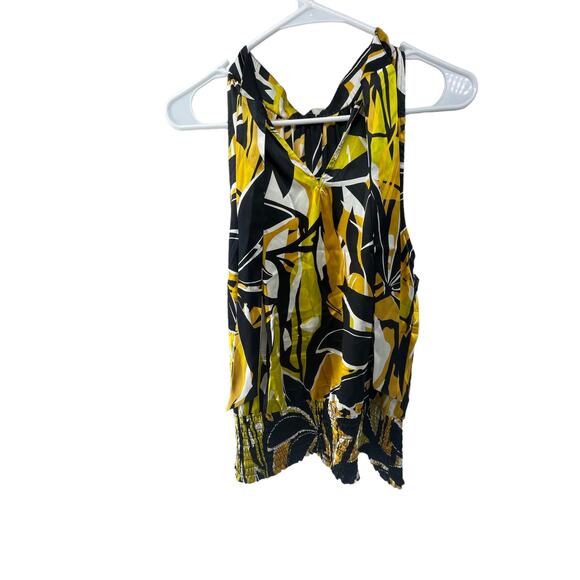 Cache Black Yellow Abstract Floral Sleeveless Smocked Top Women's Size Medium - Picture 4 of 7